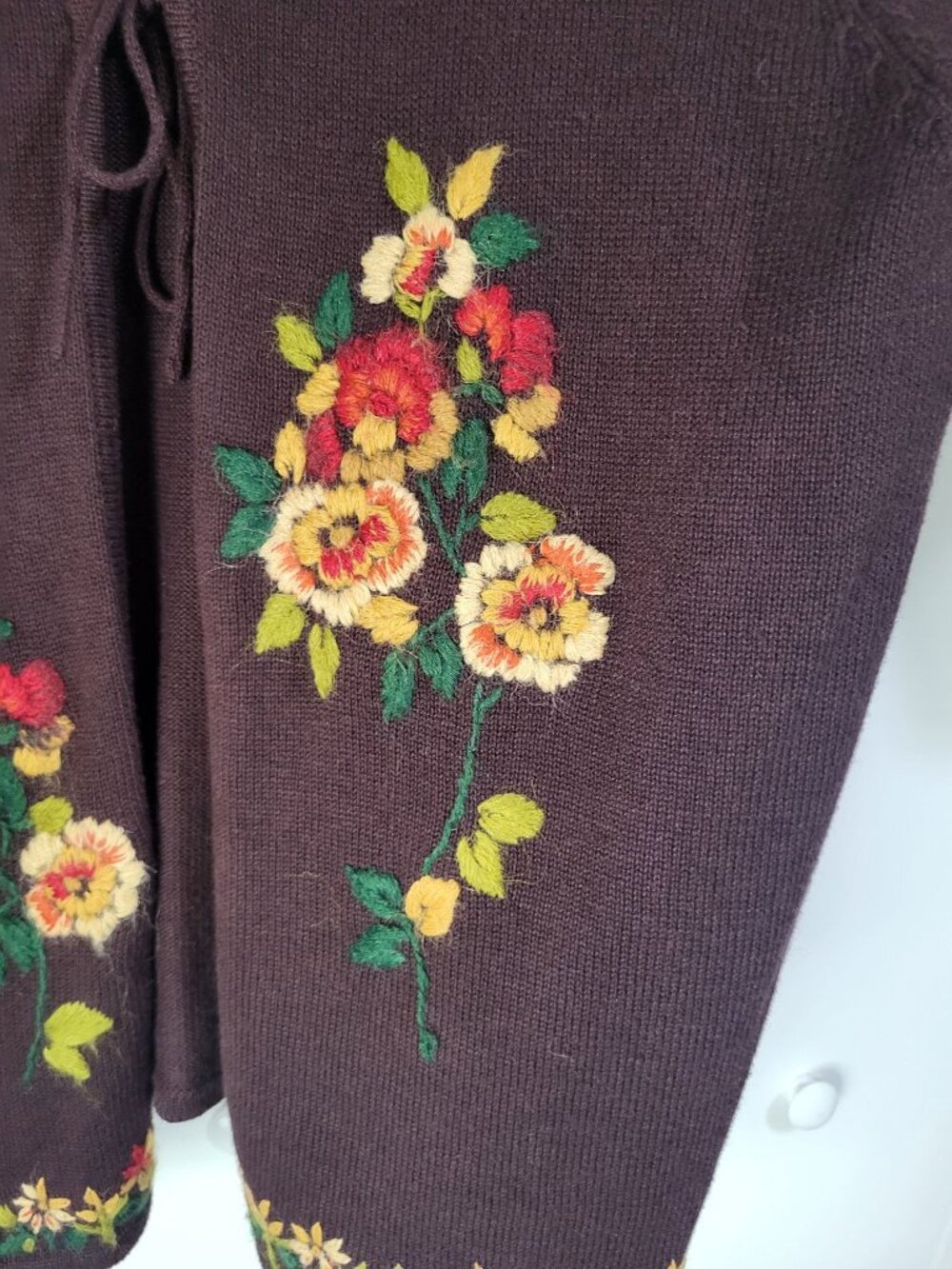 VTG Women's 1X Cardigan Sweater Brown Floral Boho Hippie Cottage Core Fairy - Picture 4 of 12